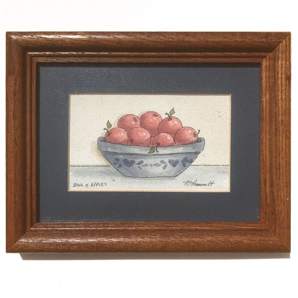 Maureen Frommelt "Bowl of Apples" Original Watercolor Signed Framed Matted Wall